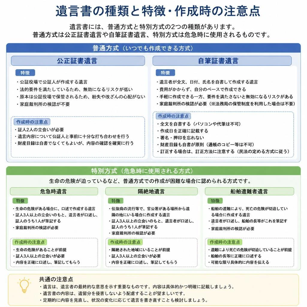 普通方式と特別方式：遺言書の種類を理解しよう
