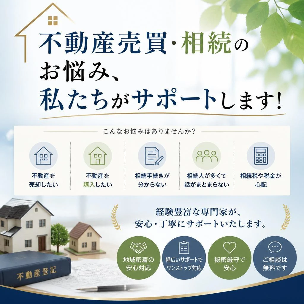 不動産売買・相続のお悩み、私たちがサポートします！