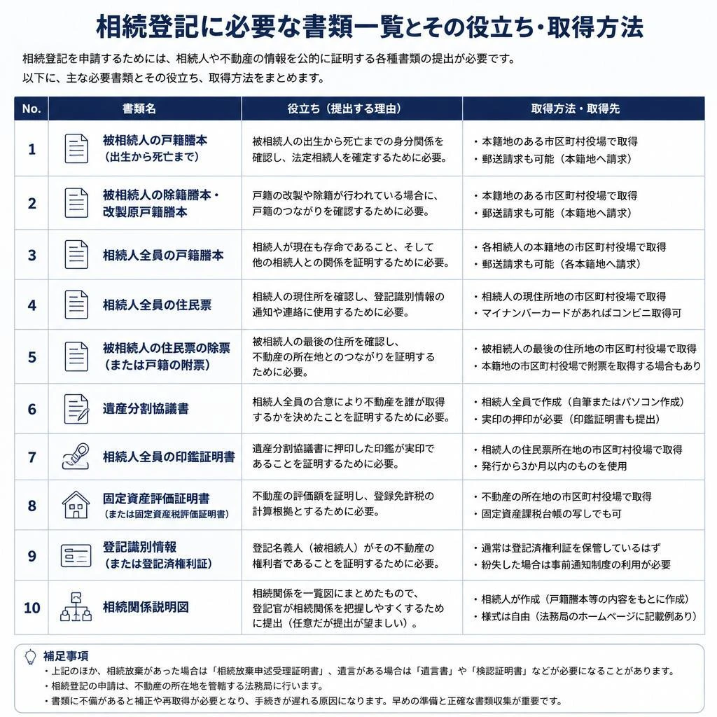相続登記に必要な書類一覧