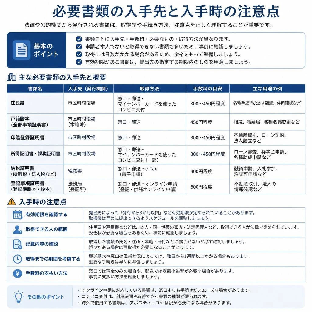 必要書類の入手方法と注意点