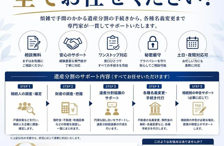 遺産分割に必要な手続き、全てお任せください！