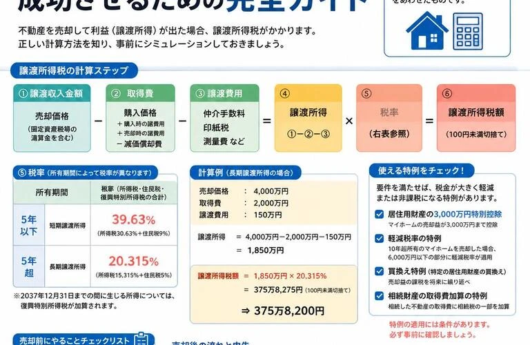 譲渡所得税はこう計算する！初めての不動産売却を成功させるための完全ガイド