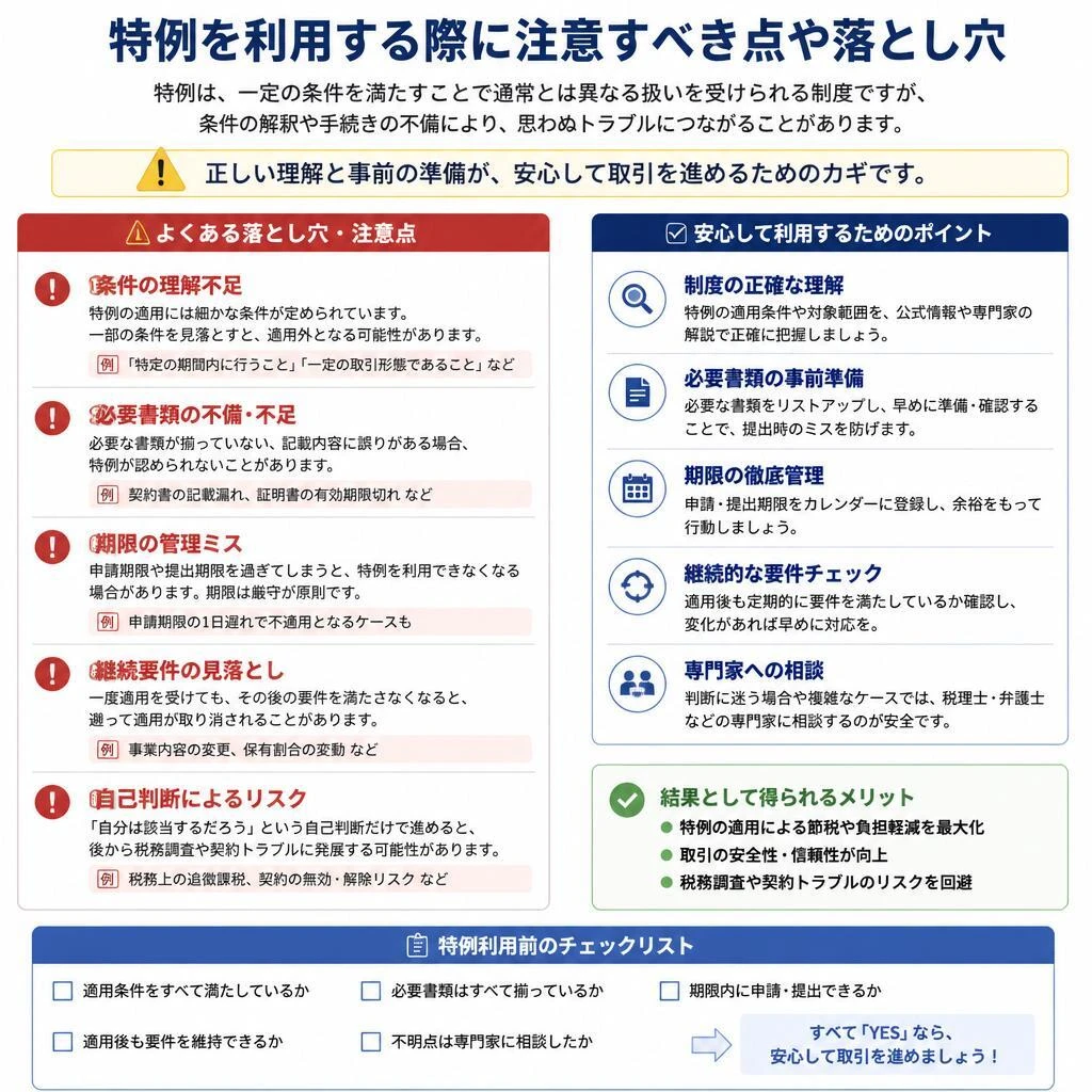 特例利用時の注意点と落とし穴