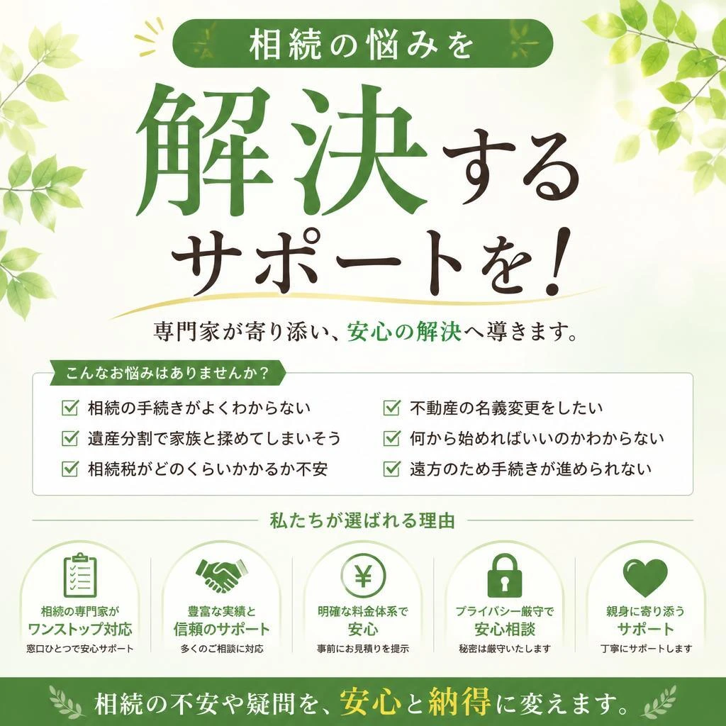 相続の悩みを解決するサポートを！