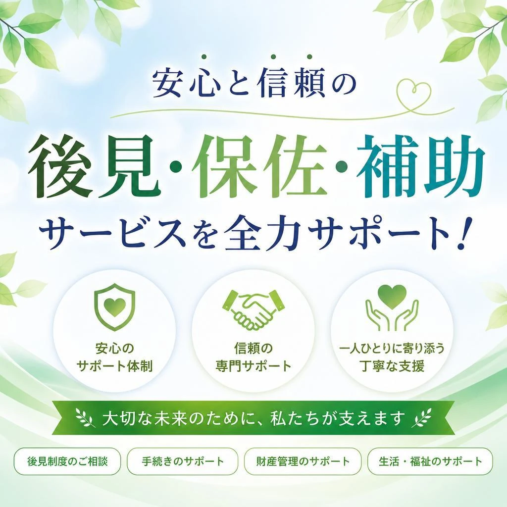 安心と信頼の後見・保佐・補助サービスを全力サポート！